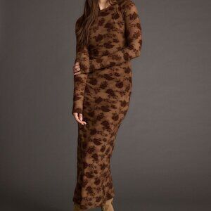 12th Tribe Casanova Brown Floral Maxi Dress ~ Size L NWT